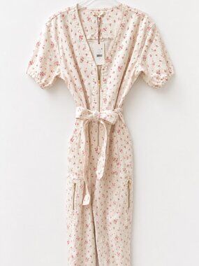 NWT LoveShackFancy Floral Utility Jumpsuit – Cream/Pink – Size L